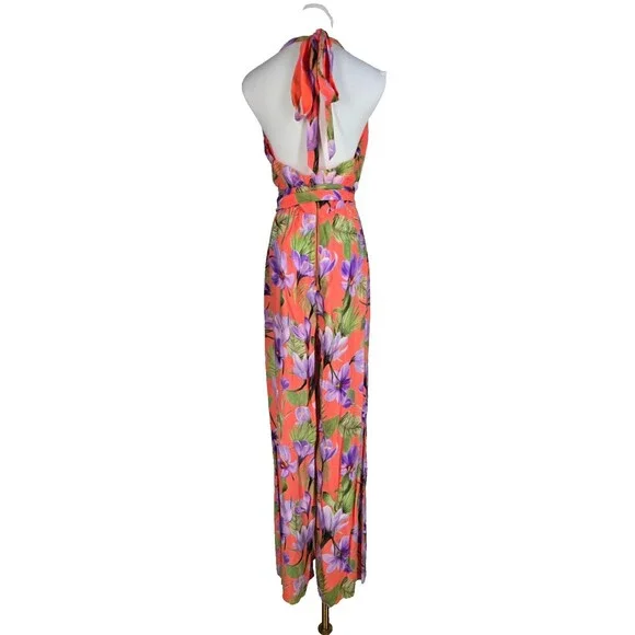 New! ALICE & OLIVIA CYRUS CORAL FLORAL JUMPSUIT HALTER SIZE 10 - Picture 2 of 12